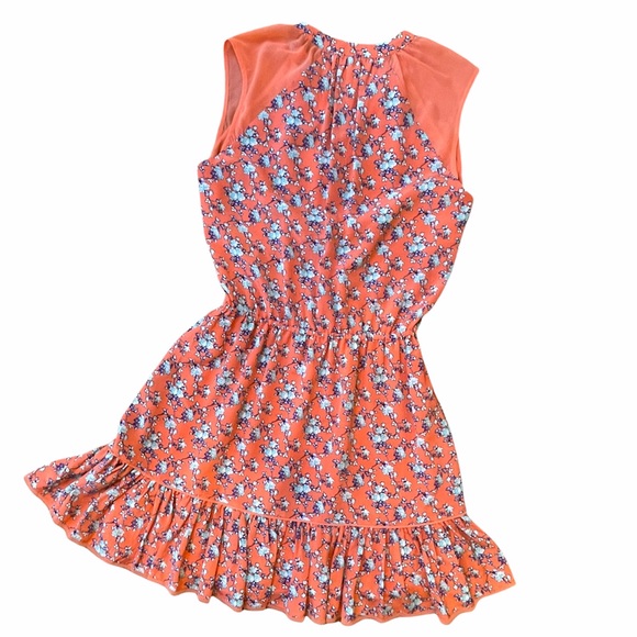 $5 FLASH! Juicy Couture Floral Dress with Ruffle and Waist Tie, Melon Silk, S - Picture 2 of 7